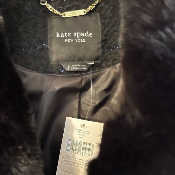 NWT Kate Spade XL Black with Metallic Thread Winter Coat - Picture 3 of 3